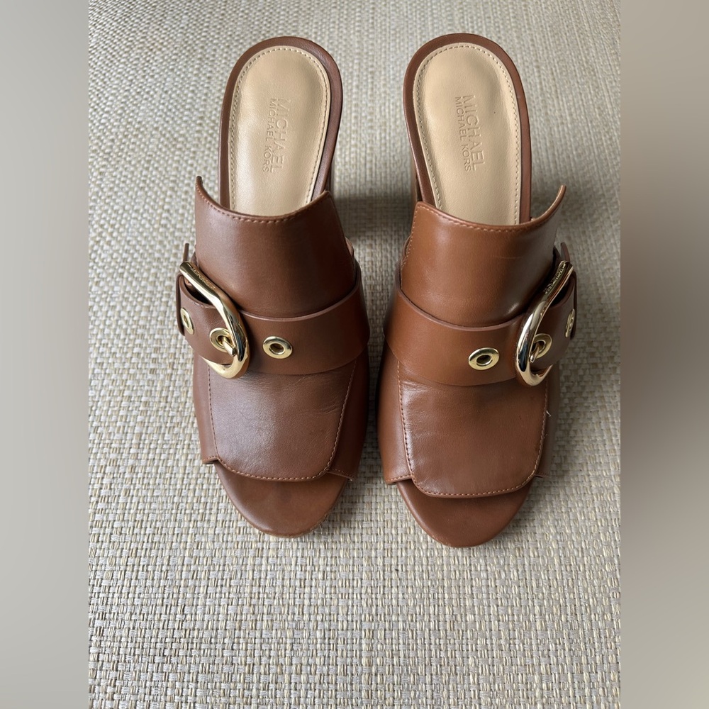 Michael Kors Cooper Mules with Gold Buckle Size 7